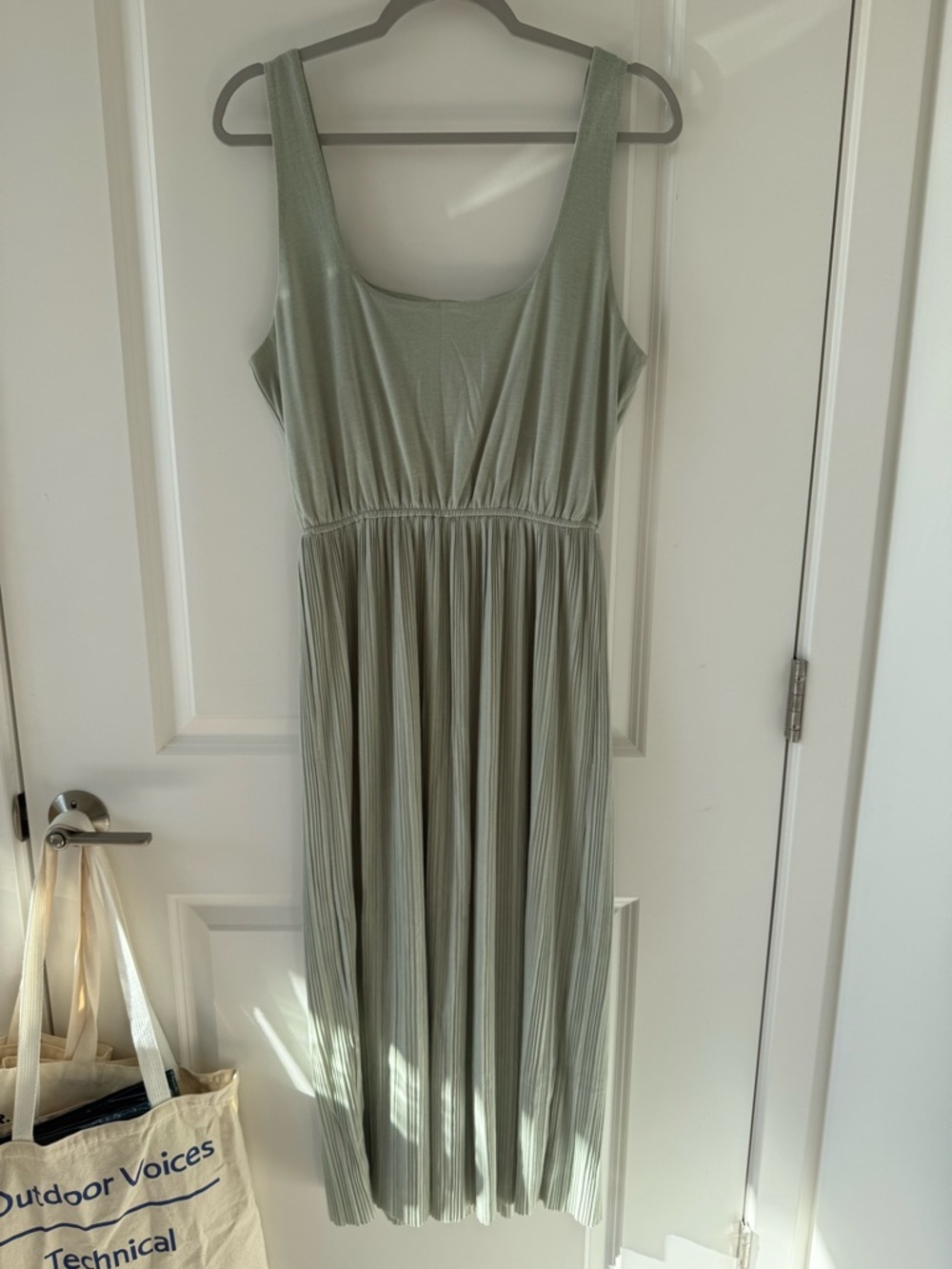 Sleeveless Sage Green Pleated Midi Dress